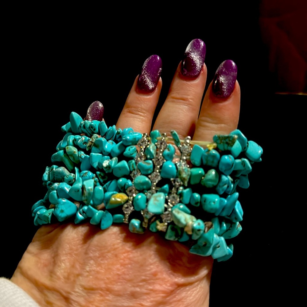 Turquoise and rhinestone 6 band bracelet